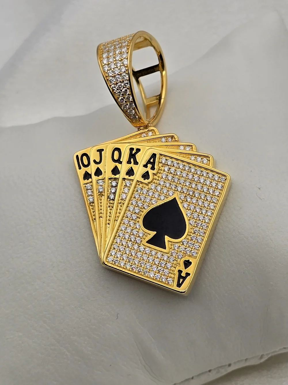 Gold Over Sterling Silver 925 Moissanite Lucky Cards Pendant